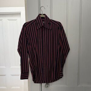 Stylish Men's Striped Dress Shirt - Black and Red